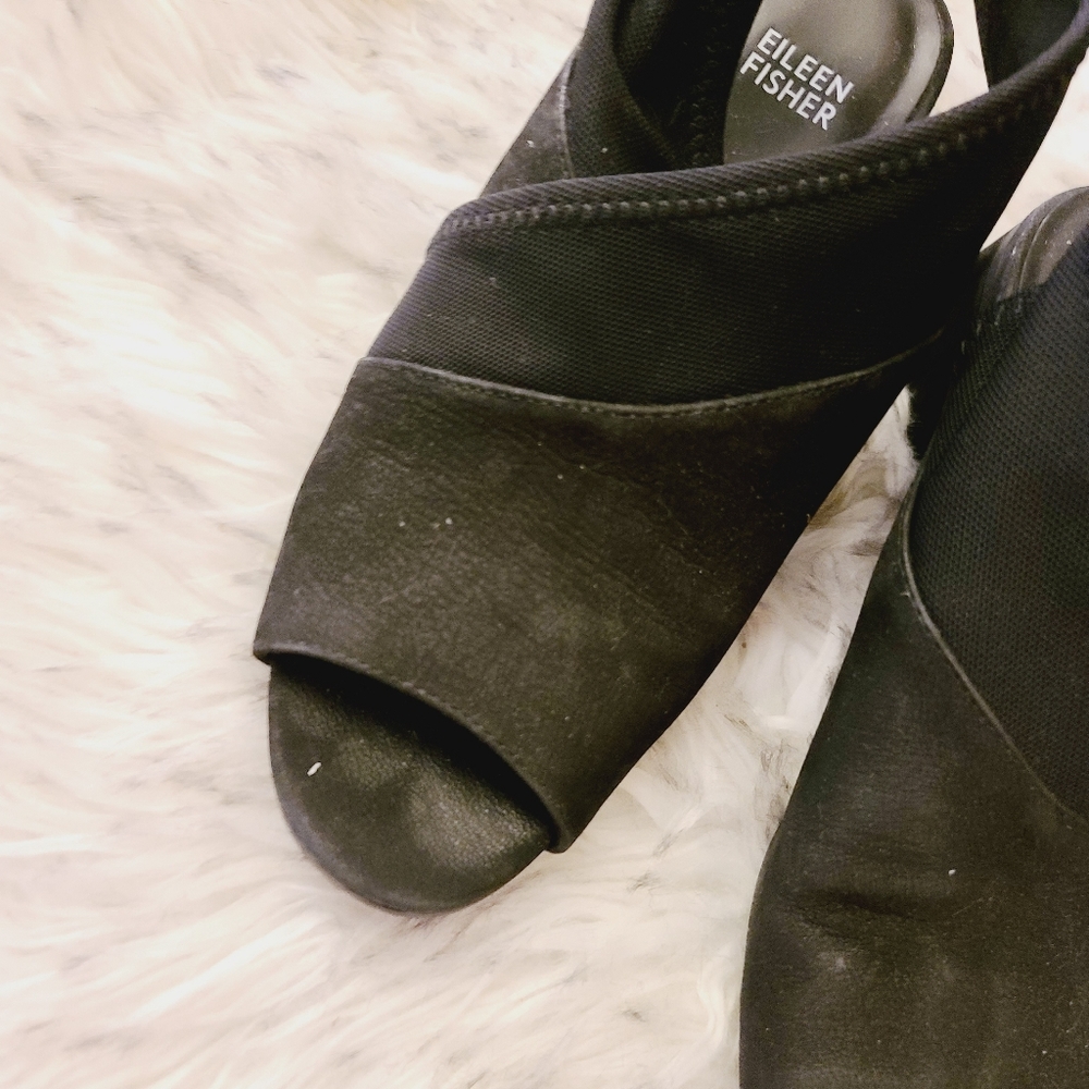 Eileen Fisher Black Ankle Cross Strap Block Heel 37 Very Adult Sandals - Picture 5 of 9